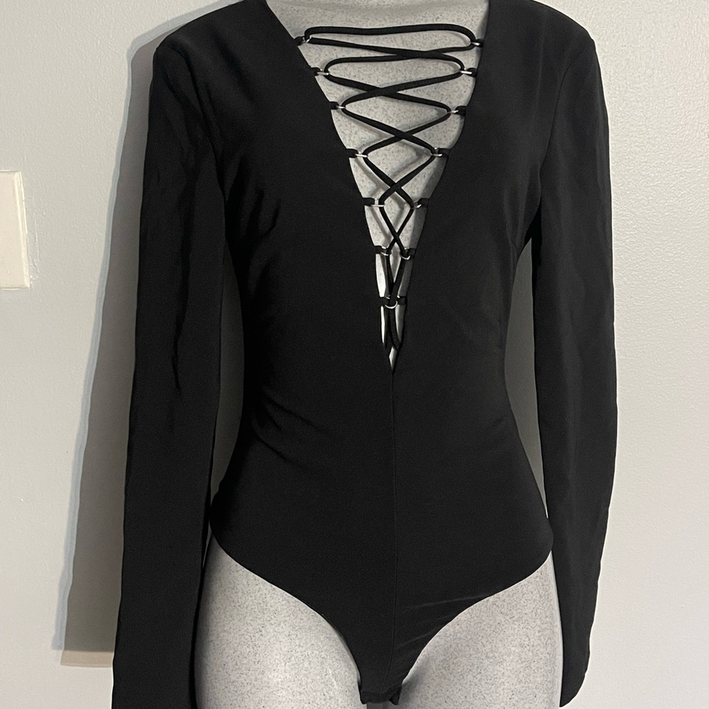 Zara Black Lace-Up Bodysuit - Picture 1 of 3